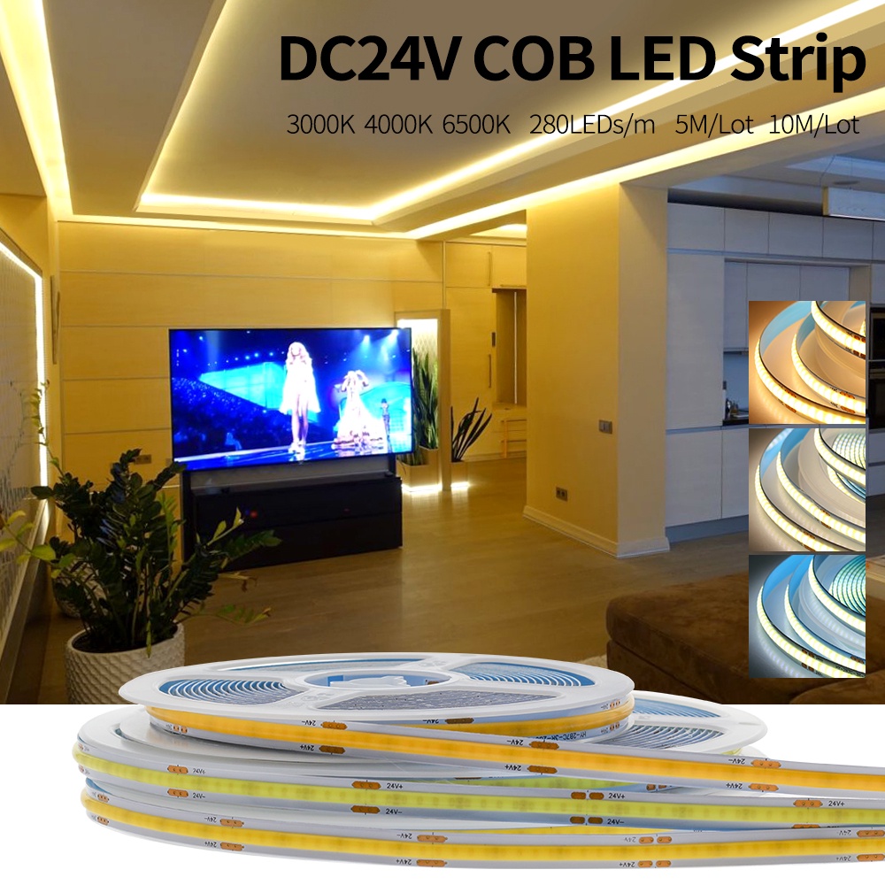 Dây Đèn LED 5M 10M 280leds / m 8w / m 24V 6000K 4000K 3000K Trang Trí Nội Thất