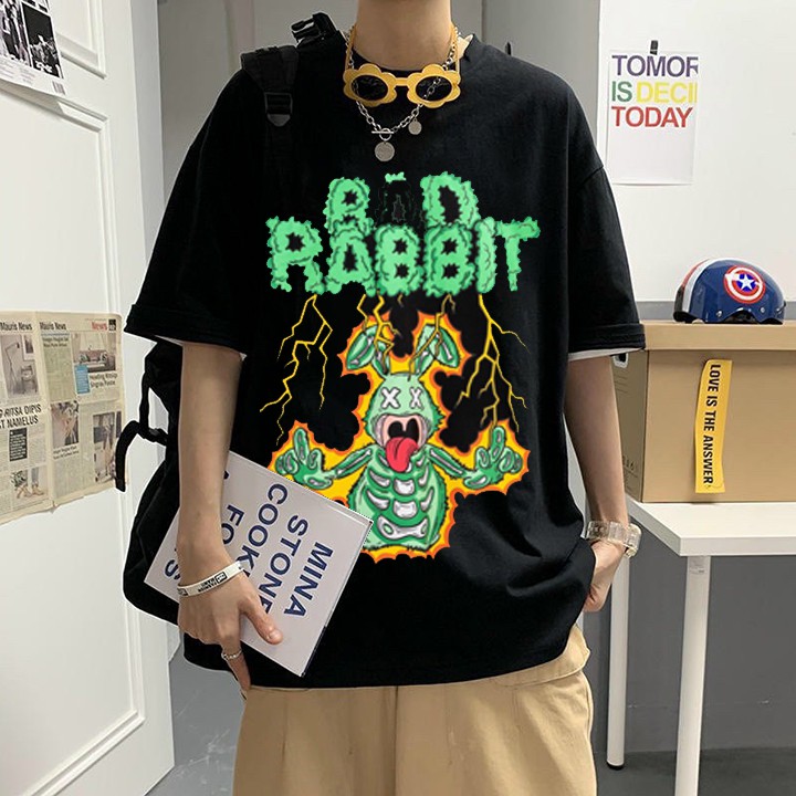 áo thun tay lỡ nam nữ unisex form rộng bad rabbit DHL swap phong cách Ulzzang in hình