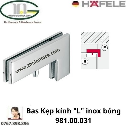 Bas kẹp kính "L" inox bóng 981.00.031