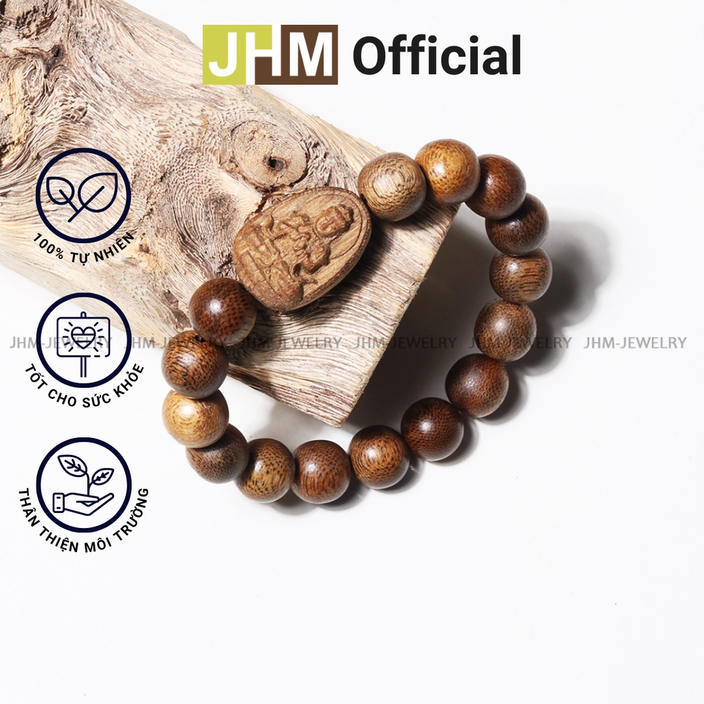 Vòng tay trầm hương tốc dành cho nam tuổi Mùi, tuổi Thân 12mm JHM phối mặt bản mệnh Như Lai Đại Nhật