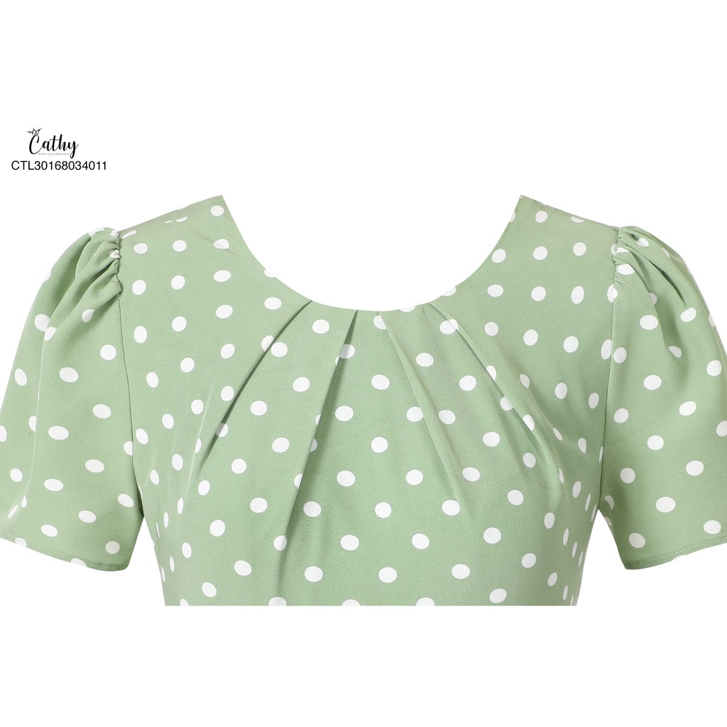 Đầm A Cathy Clans lưng hở giả nơ chấm bi - xanh | BigBuy360 - bigbuy360.vn