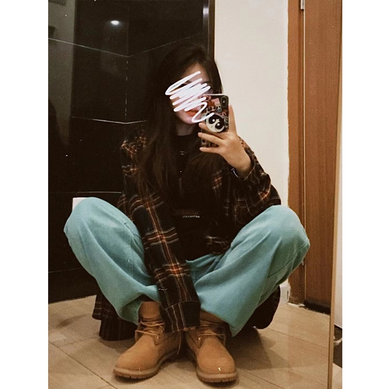 【ZHELIHANGFEI】Áo Sơ Mi Dài Tay Dáng Rộng Hoa Văn Kẻ Ô Phong Cách Retro