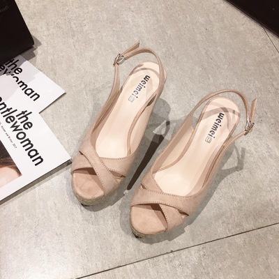 Sandal đế xuồng quai chéo gót cao 10cm chống thấm nước size 34/39   210722