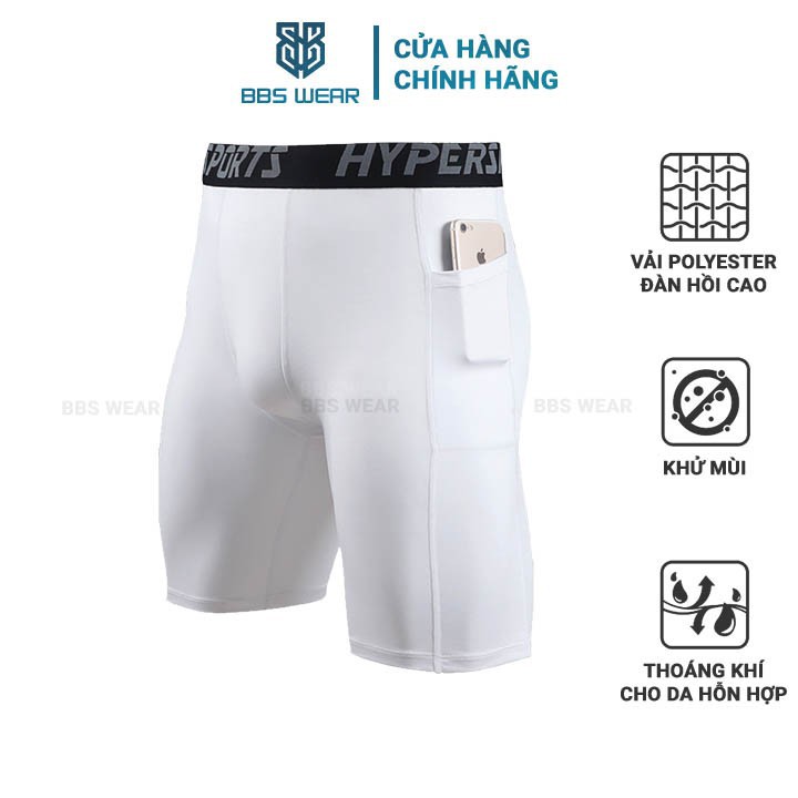 Quần Legging Ngắn COMBAT - Quần thể thao nam dáng ngắn có túi chuyên GYM BBS WEAR Xuất Nhật (Trắng - MA70A)  ྇