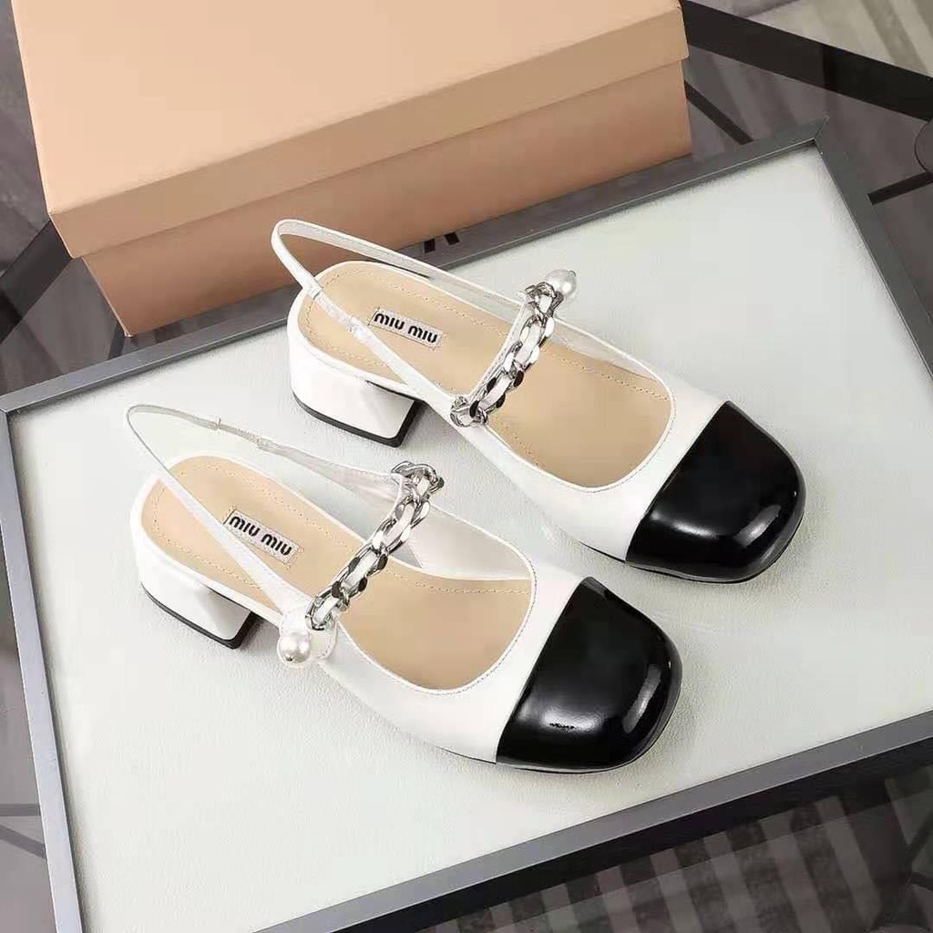 GIÀY SANDAL CAO GÓT NỮ 7 PHÂN 5 PHÂN MIU QUAI XÍCH NGỌC MŨI VUÔNG