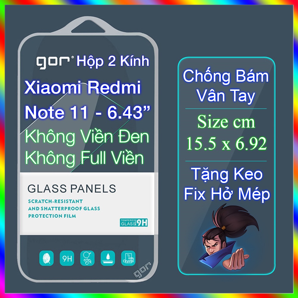 Kính cường lực Redmi Note 11 6.43" chính hãng Gor chống bám vân tay trong suốt 9H 2.5D không viền đên