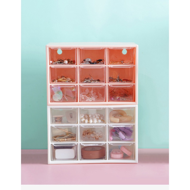 Tủ Mini 9 Ngăn Kéo Dễ Thương Để Bàn Chống Bụi Đựng Trang Sức Mĩ Phẩm Đồ Dùng Học Tập