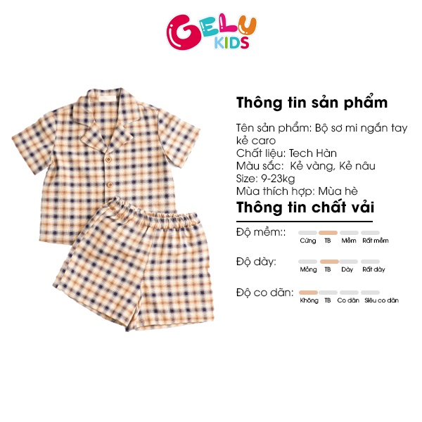 Quần áo bé trai, set bộ sơ mi GELU KIDS ngắn tay kẻ caro phong cách Hàn Quốc - SBU004