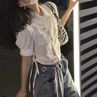 Áo croptop trắng rút dây eo