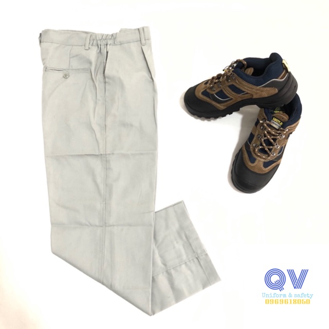 QUẦN ÁO BẢO HỘ LAO ĐỘNG - BỘ QUẦN ÁO CÔNG NHÂN - MÀU GHI - VẢI V21