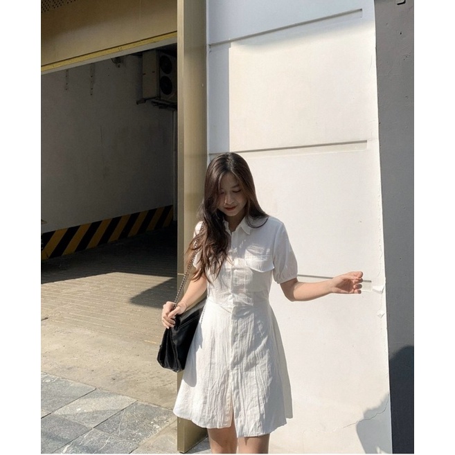 ĐẦM ULZZANG SƠ MI NGẮN THẮT NƠ - ELENA DRESS T217