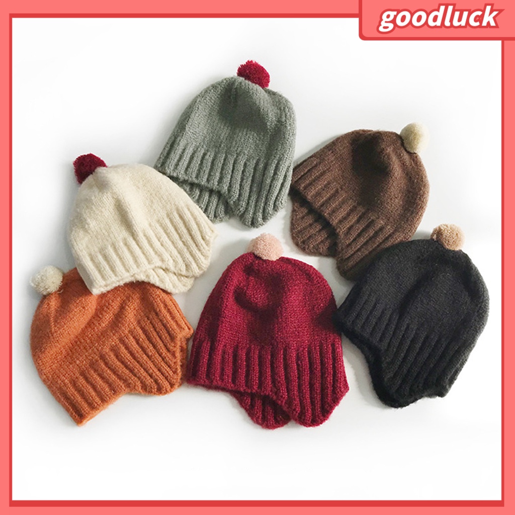 Mũ Dệt Kim Màu Trơn Đính Quả Bông Dễ Thương Cho Bé Trai 1-6 Tuổi