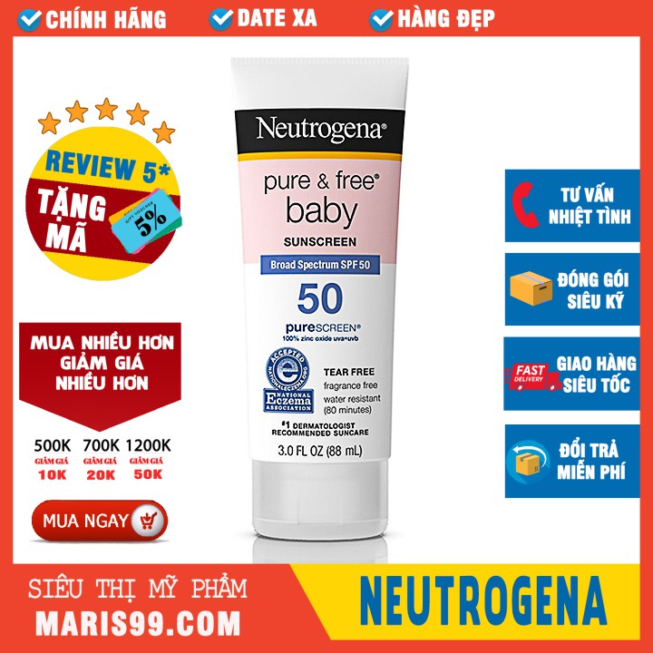 Kem Chống Nắng Trẻ Em Neutrogena Pure & Free Baby Sunscreen Broad Spectrum SPF50+