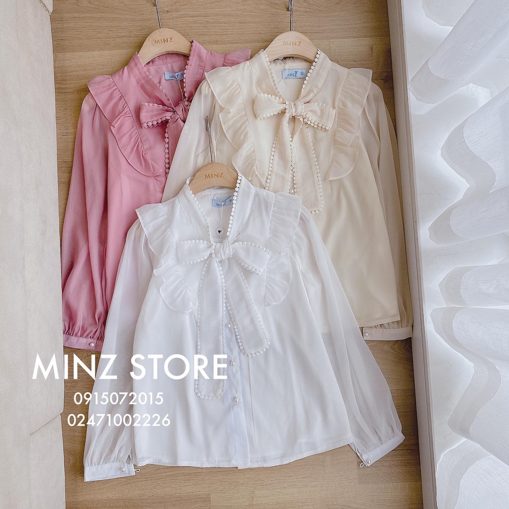 Áo tơ buộc nơ đính ren hạt (3 màu)