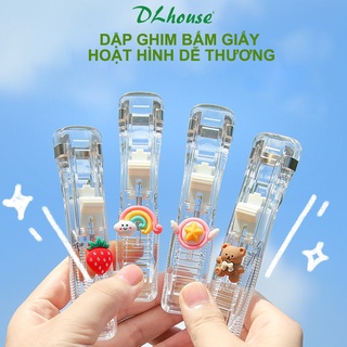  Dập ghim bấm giấy trong suốt mini tặng kèm kẹp giấy dễ thương mẫu mới 