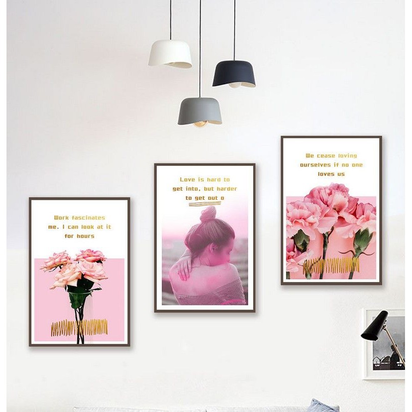 Bộ 3 Bức Tranh Hoa Sen Hoa Mẫu Đơn Canvas Kim Tuyến Cao Cấp Trang Trí Phòng Ngủ Phòng Khách