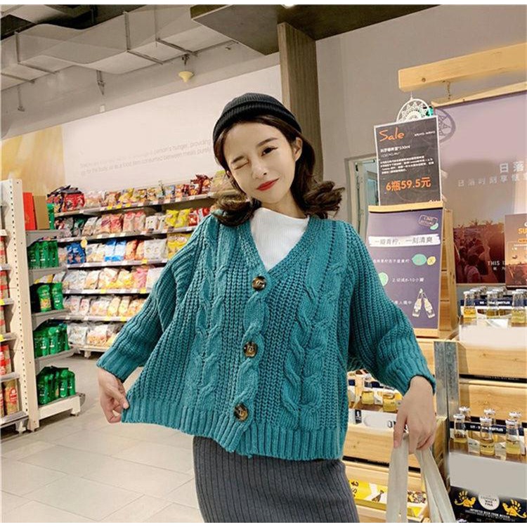 DUNEA Áo Khoác Cardigan Dáng Rộng Cổ Chữ V Phối Nút Gợi Cảm Dành Cho Nữ