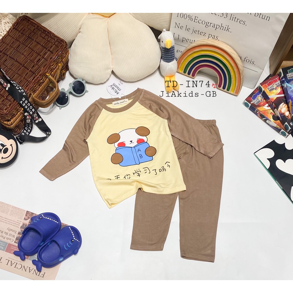 [SALE] Bộ Thun Lạnh Dài Tay Cho Bé Trai, Bé Gái Minky Mom Hoạ Tiết Doraemon Tay Giáp Lăng,Đồ Bộ Cho Bé Mặc Nhà MKMTD2241