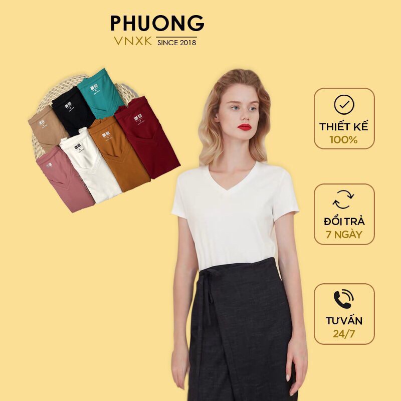 Áo phông nữ cổ tim nhiều màu hàng VNXK chất thun cotton cực mát đủ size 4065kg