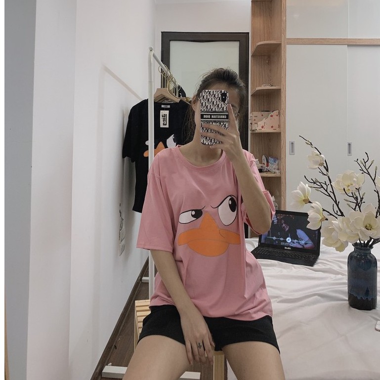 Áo phông dáng rộng có size tay lỡ in hình vịt cute Vanmiushop