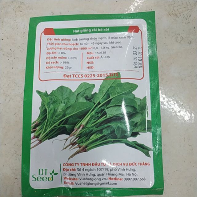 Hạt giống cải bó xôi 25gr - Rau củ quả trồng tại vườn, sân thượng, nông trang, ban công