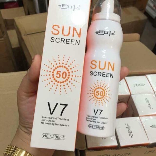 [3 Tặng 1] Xịt chống nắng Sun Screen V7 lọ 200ml giúp lên tone, chống lão hóa, ko bết dính 100% Hàn Quốc