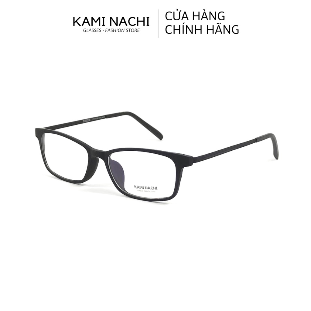 Gọng kính Titanium đen nhám dáng vuông thanh mảnh KAMI NACHI phong cách tối giản vuông Size S