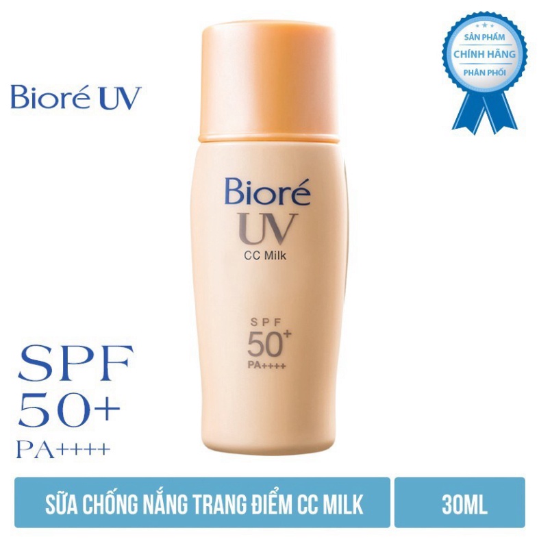 Sữa chống nắng trang điểm Bioré UV CC Milk SPF50+/PA++++ 30ml giúp che khuyết điểm và làm đều màu da