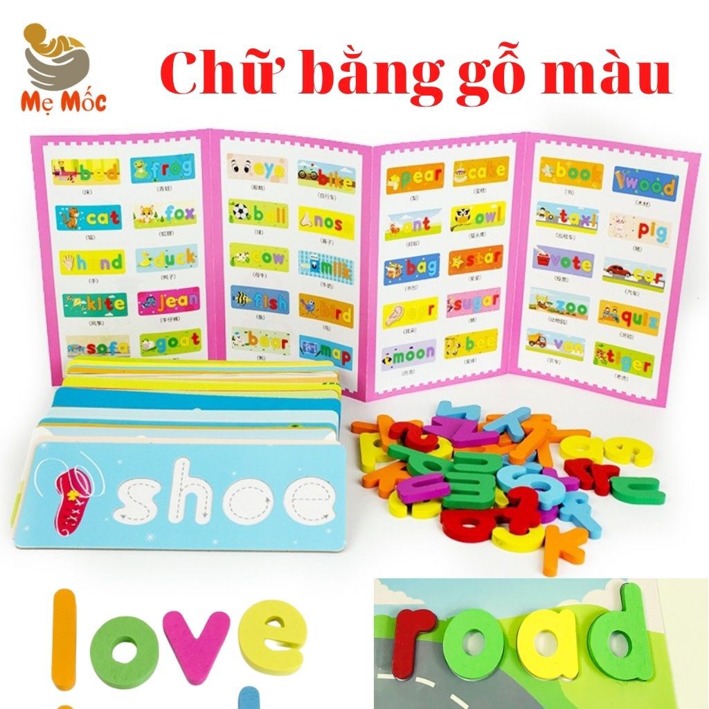 Spelling Game-Ghép Chữ Tiếng Anh, thẻ Flascard Khắc Chữ Chìm Cho Bé Sờ, Ghép, Kèm 52 chữ Cái Gỗ - Đồ Chơi Gỗ Thông Minh