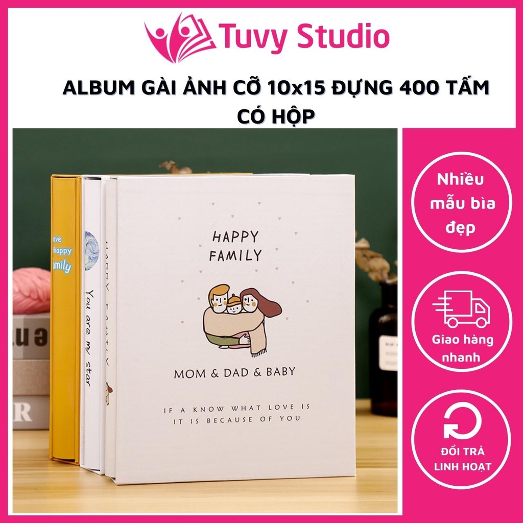 Album ảnh 10x15 đựng 400 tấm có hộp sang trọng cao cấp, lưu ảnh gia đình, quà tặng ý nghĩa Tú Vy Studio