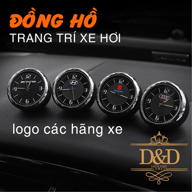 [Có Vinfast] Đồng hồ trang trí xe hơi nhiều logo xe (dán táp lô hoặc gắn cửa gió) - Tặng thêm 1 pin