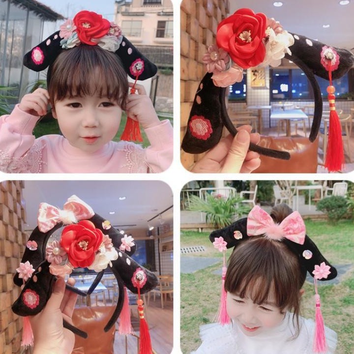 Cài tóc hình bông hoa tua rua phong cách Trung Hoa đáng yêu cho bé gái