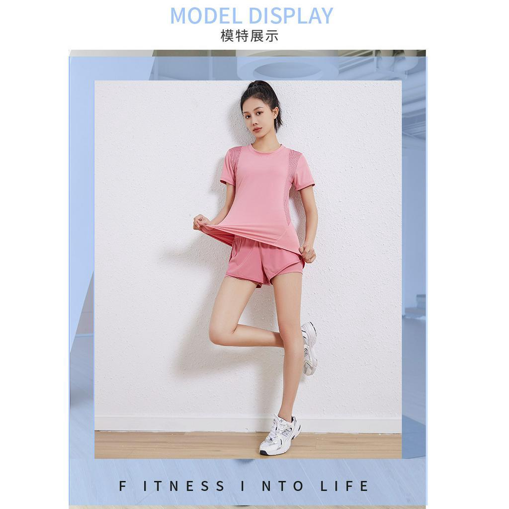 Bộ Đồ Tập Gym Yoga Nữ Phối Lưới Vải Thun Lạnh, Set Đồ Thể Thao Quần Đùi 2 Lớp Co Dãn 4 Chiều