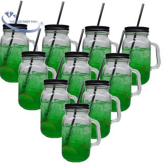 Bộ 10 Ly Cốc Thủy Tinh Uống Trà Sữa Cẩm Đạt 630ML- Nắp Ngẫu Nhiên