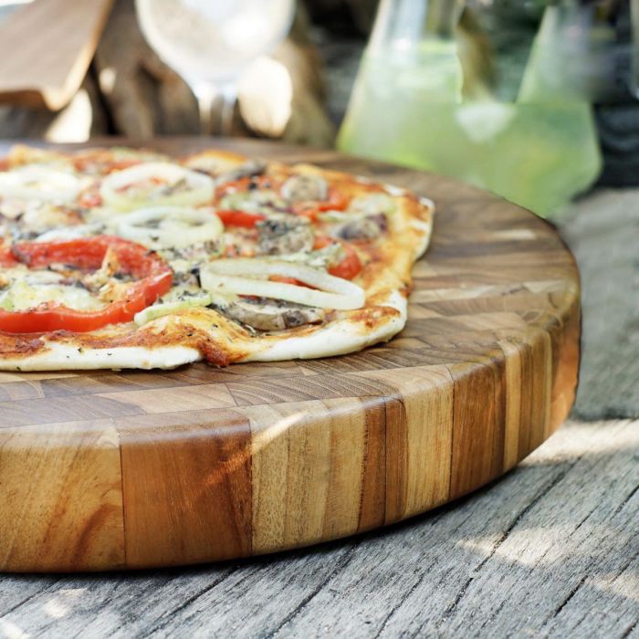 Thớt gỗ tròn Chef TEAK Châu Âu hình tròn D40 cm Beefsteak,Steak BBQ, Pizza - Acacia Wood Cutting Board