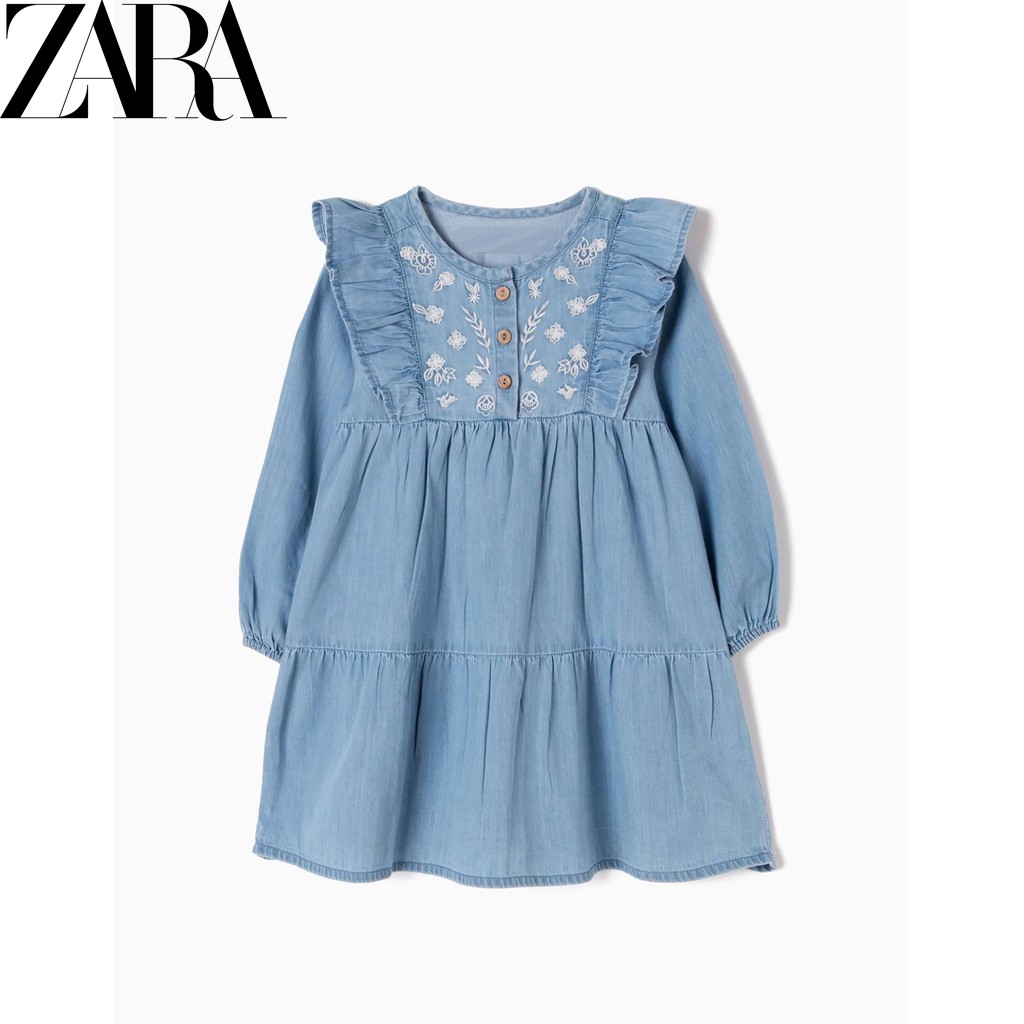 [CHÍNH HÃNG] Đầm denim Zara CHÍNH HÃNG thêu hoa nổi QUÁ ĐẸP - Nhật Anh Kids