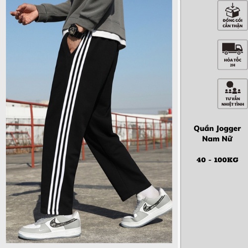 Bigsize 40-95kg Quần Jogger nam nữ 3 sọc ống suông Sói Stote phong cách thể thao