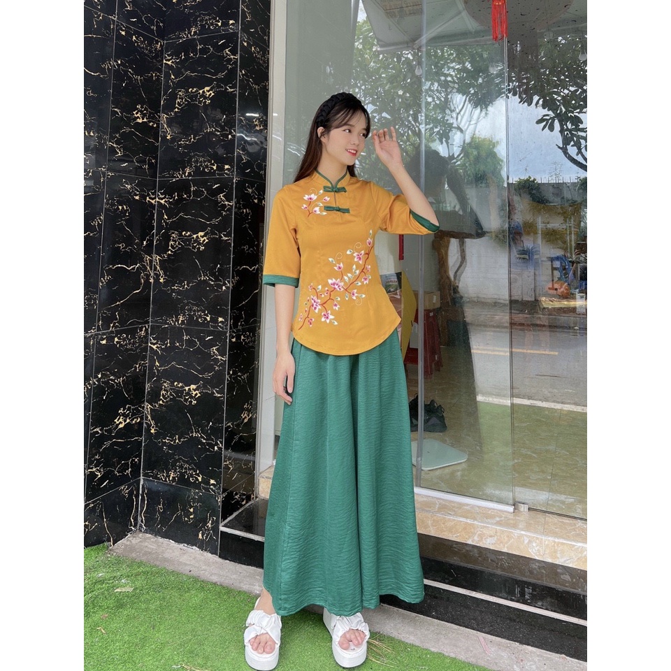Đồ Lam Đi Chùa #Mẫu Sẫm Hạc# Quần Áo Nữ