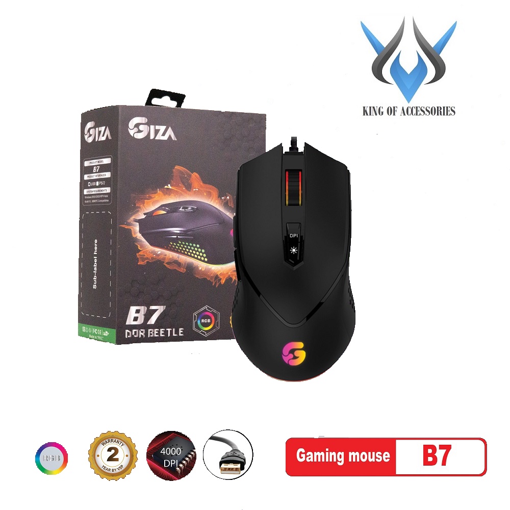 Chuột chuyên Game cao cấp GIZA B7 Dor Beetle, Led RGB, DPI 4000, BH 2 năm (Đen) - Phụ Kiện 1986