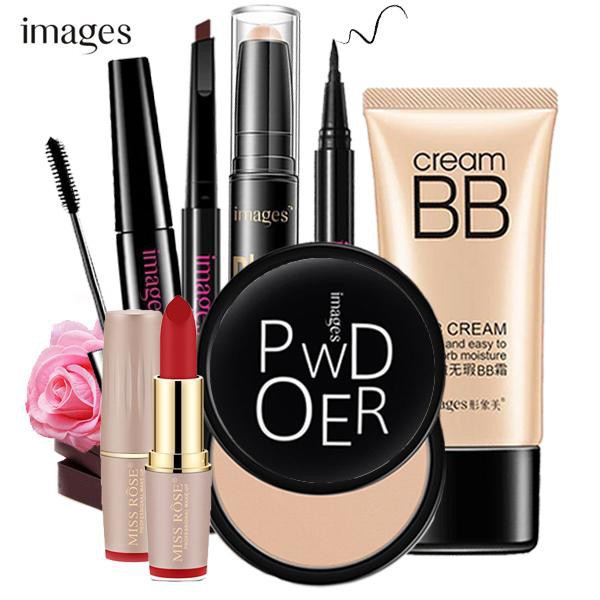 Bộ trang điểm IMAGES Kem BB + Phấn phủ + Bút tạo khối + Chì kẻ mày + Bút dạ kẻ mắt + Mascara + Son lì ZD-BTD76