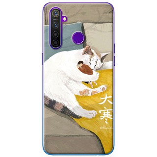 Ốp lưng Realme 5/5s/5i, Realme 5 Pro in hình Mèo trắng ôm ngủ