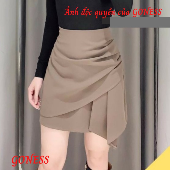Chân váy ngắn xếp ly Goness dáng chữ a chất liệu vintex vạt lệch QC504 | BigBuy360 - bigbuy360.vn