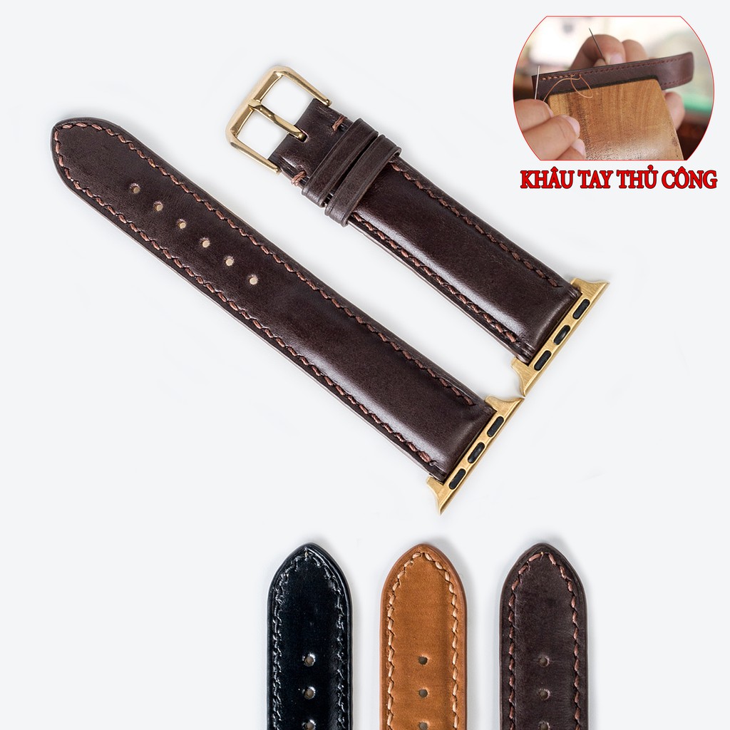 Dây apple watch da bò-khâu tay thủ công D106- dây apple watch series 3 series 4 series 5-Bụi leather