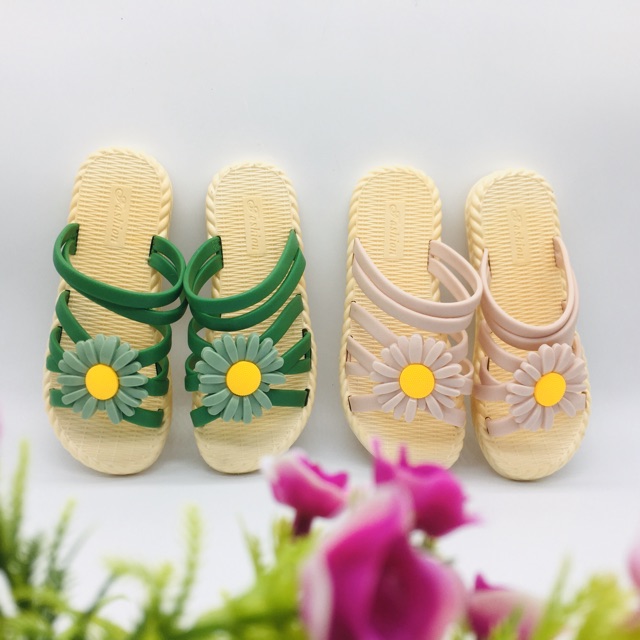 (Sz31 - 39) Sandal hoa cúc giả cói siêu mềm dẻo cho mẹ và bé(hình thật shop chụp)