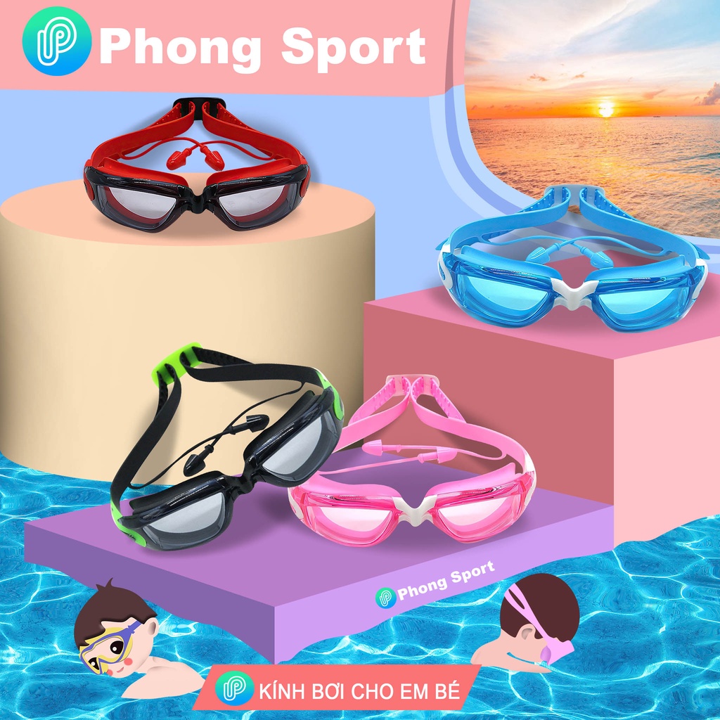 Kính bơi trẻ em cao cấp chống tia UV bảo vệ mắt bé dây đeo silicon A835 - PHONG SPORT