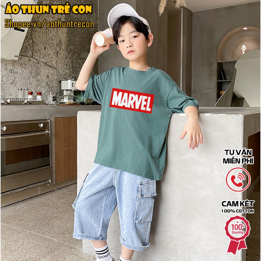 Quần Áo Trẻ Em Áo Thun Ngắn Tay Cho Bé Logo Marvel Siêu Anh Hùng Basic Đơn Giản Hot Trend Hè 2021 100% Cotton
