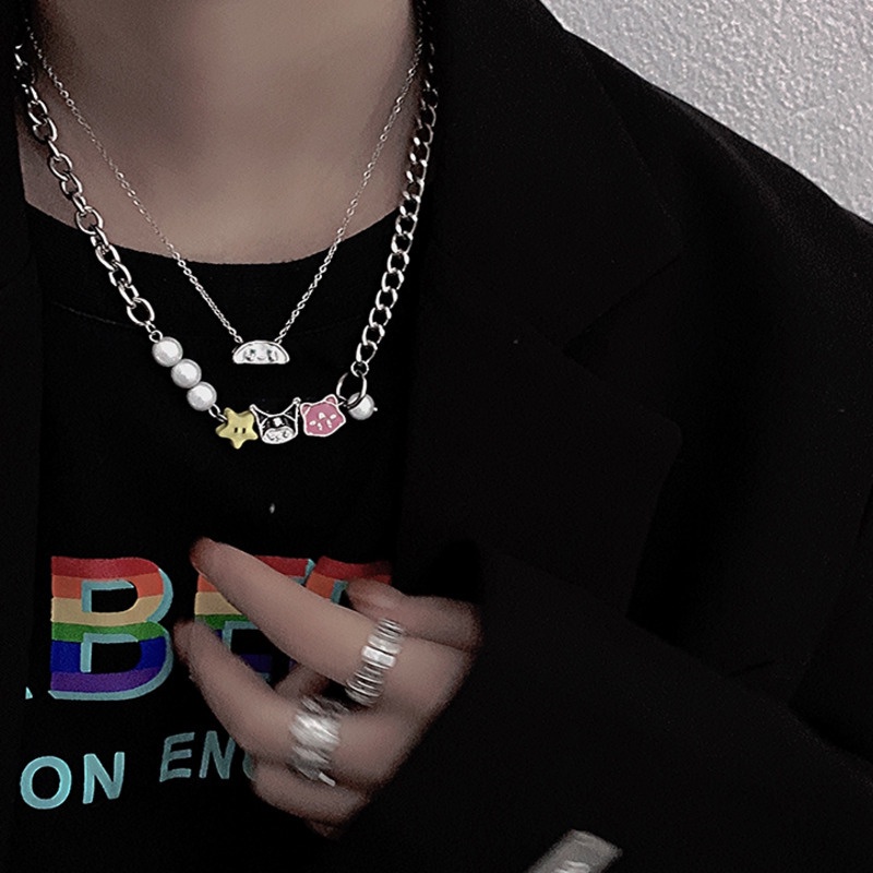 Vòng Cổ Chuỗi Hạt Ngọc Trai Họa Tiết Hoạt Hình Phong Cách hip hop Đường Phố