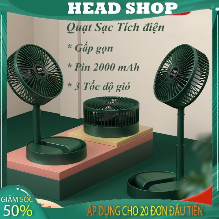 Quạt sạc tích điện mini gấp gọn FS002 mini cầm tay để bàn siêu mát pin dùng 8h 3 cấp độ gió HEAD SHOP