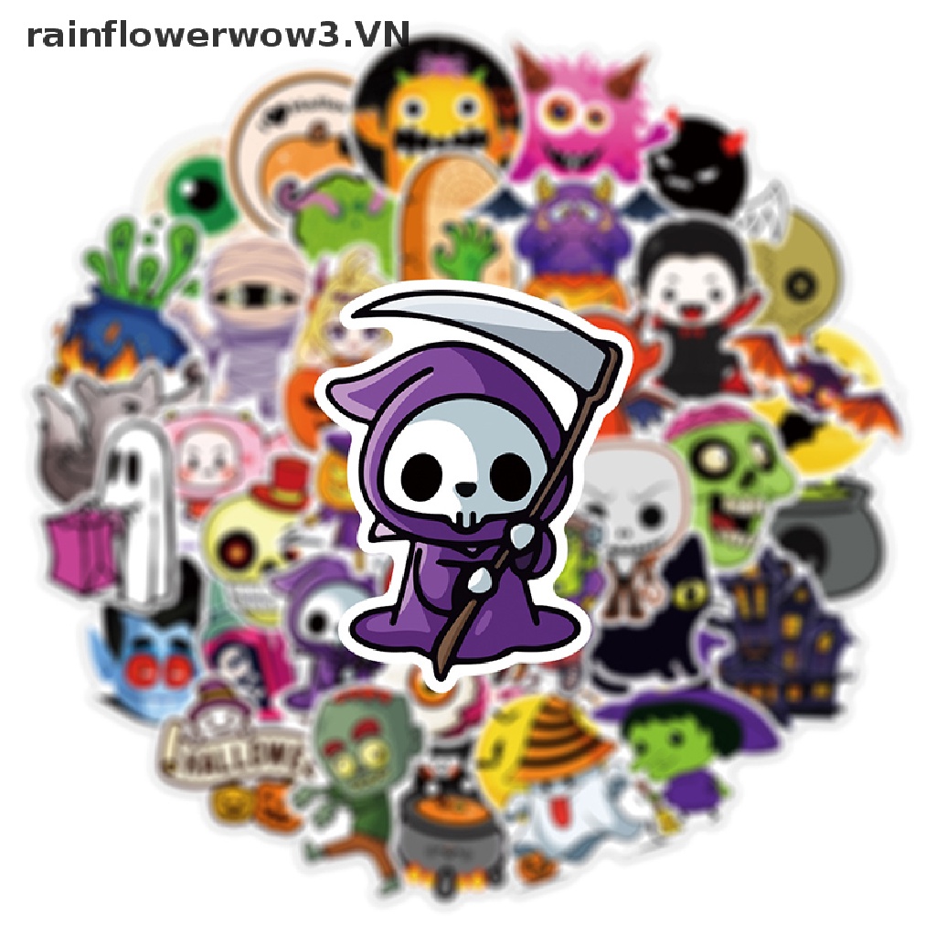 Bộ 50 Sticker Dán Trang Trí Sổ Tay DIY Hình Halloween Vui Nhộn