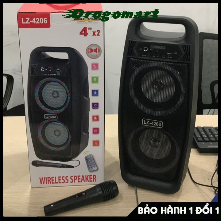 Loa hát karaoke bluetooth di động LZ4206 công suất lớn 2 loa và có bass - Tặng kèm Micro